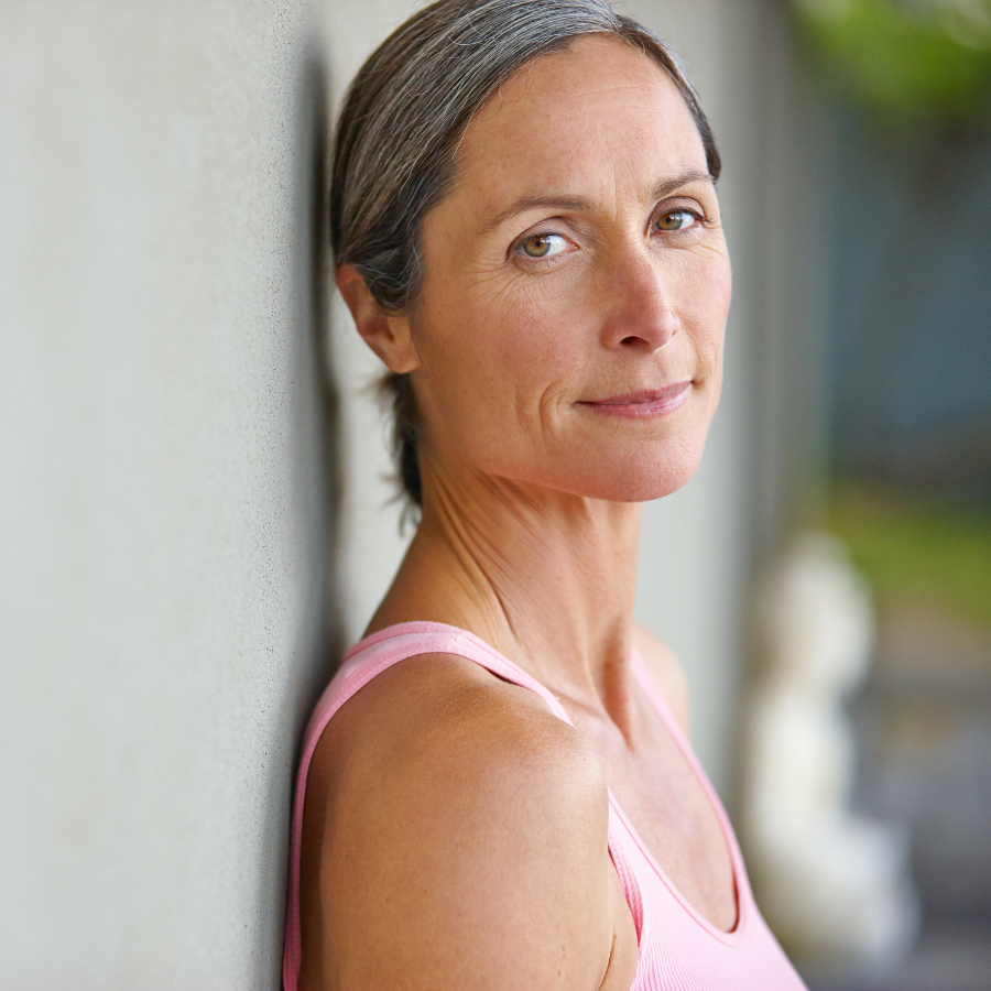 Mature woman looking relaxed after exercise