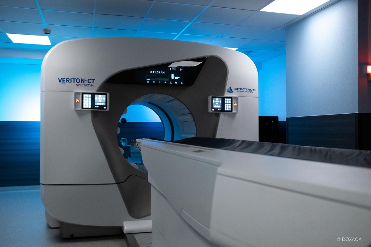 VERITON-CT SPECT-CT scanner with 360-degree detector ring used for combined heart and lung imaging at Royal Brompton Hospital.